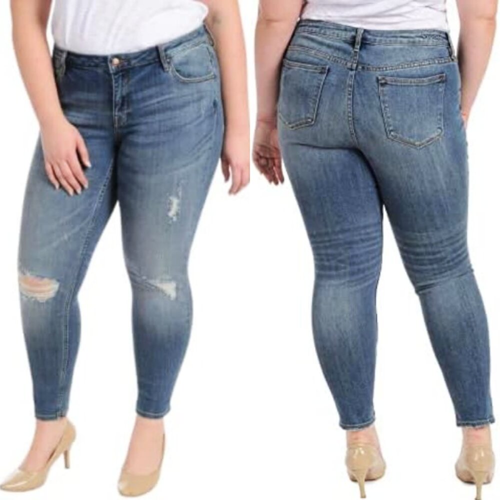 VIGOSS Jagger Skinny Medium Wash Destructed Classic Fit Jeans 20 Plus size
